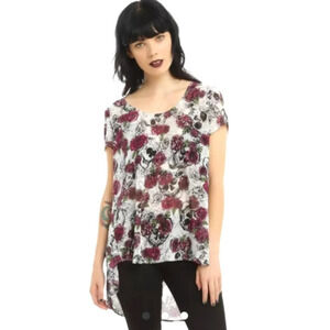Hot Topic Women's Skull & Roses High Low Hem Blouse Size Large
